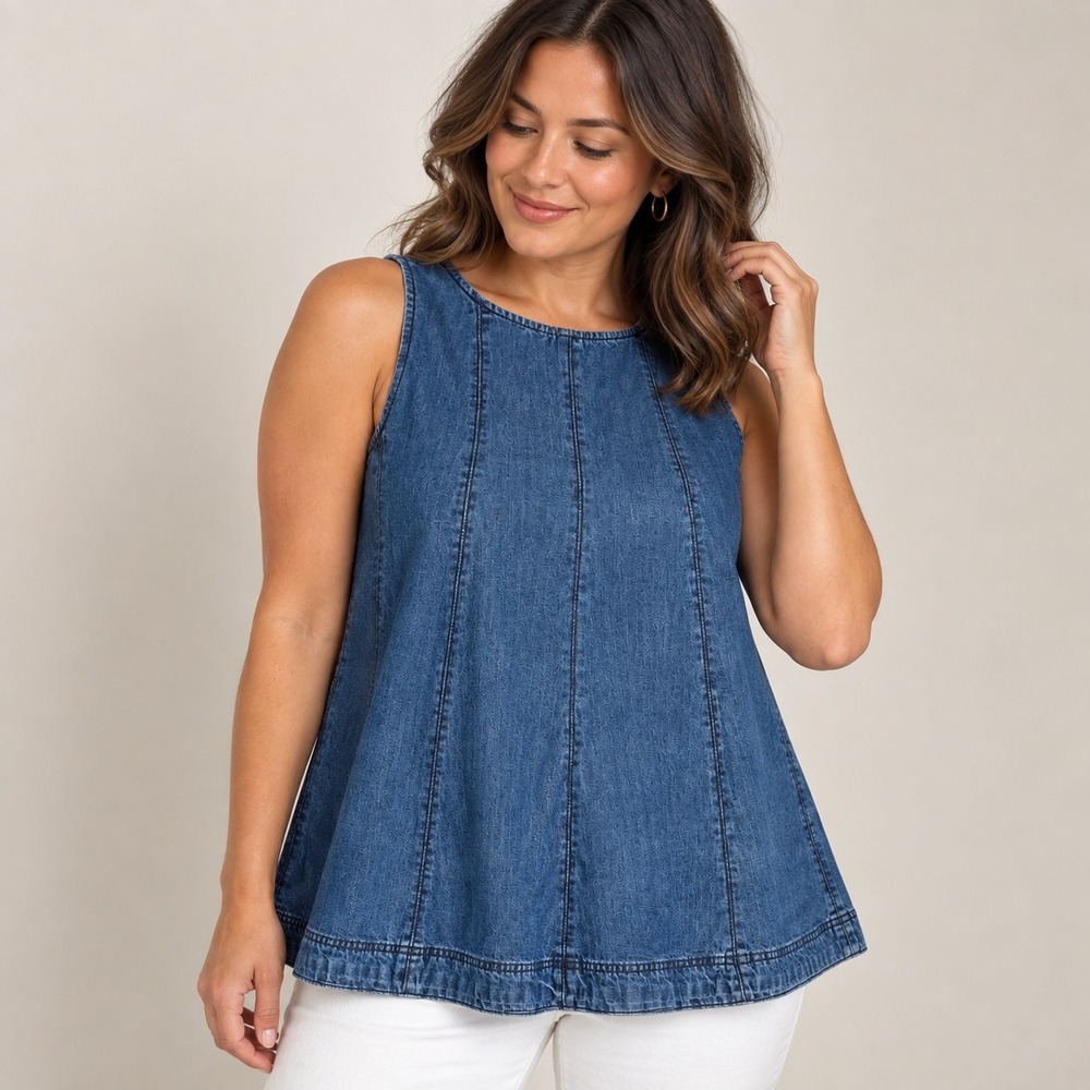Skies Are Blue Indigo Paneled Denim Swing Top XS Tank Medium Wash Sleeveless